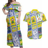 New Caledonia Christmas Couples Matching Off Shoulder Maxi Dress and Hawaiian Shirt Festive Beach Vibes LT05 Yellow - Polynesian Pride