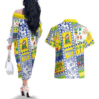 New Caledonia Christmas Couples Matching Off The Shoulder Long Sleeve Dress and Hawaiian Shirt Festive Beach Vibes LT05 - Polynesian Pride