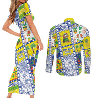 New Caledonia Christmas Couples Matching Short Sleeve Bodycon Dress and Long Sleeve Button Shirt Festive Beach Vibes LT05 - Polynesian Pride