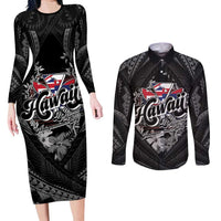Hawaii November 28th Couples Matching Long Sleeve Bodycon Dress and Long Sleeve Button Shirt Kanaka Maoli Tribal Pattern LT05 Black - Polynesian Pride