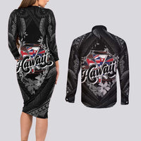 Hawaii November 28th Couples Matching Long Sleeve Bodycon Dress and Long Sleeve Button Shirt Kanaka Maoli Tribal Pattern LT05 - Polynesian Pride