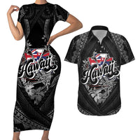 Hawaii November 28th Couples Matching Short Sleeve Bodycon Dress and Hawaiian Shirt Kanaka Maoli Tribal Pattern LT05 Black - Polynesian Pride