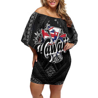 Hawaii November 28th Family Matching Off Shoulder Short Dress and Hawaiian Shirt Kanaka Maoli Tribal Pattern LT05 Mom's Dress Black - Polynesian Pride