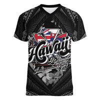 Hawaii November 28th Women V-Neck T-Shirt Kanaka Maoli Tribal Pattern - Polynesian Pride