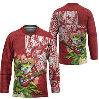 Puerto Rico Coqui Frog Hockey Jersey Tropical Flowers Polynesian Style - Polynesian Pride