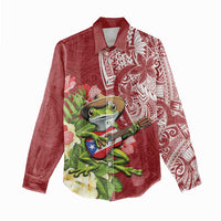 Puerto Rico Coqui Frog Women Casual Shirt Tropical Flowers Polynesian Style LT05 - Polynesian Pride