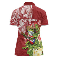 Puerto Rico Coqui Frog Women Polo Shirt Tropical Flowers Polynesian Style LT05 - Polynesian Pride