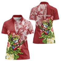 Puerto Rico Coqui Frog Women Polo Shirt Tropical Flowers Polynesian Style LT05 - Polynesian Pride