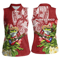 Puerto Rico Coqui Frog Women Sleeveless Polo Shirt Tropical Flowers Polynesian Style LT05 - Polynesian Pride