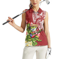 Puerto Rico Coqui Frog Women Sleeveless Polo Shirt Tropical Flowers Polynesian Style LT05 - Polynesian Pride