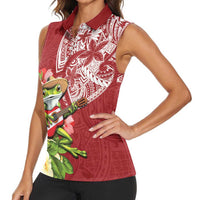 Puerto Rico Coqui Frog Women Sleeveless Polo Shirt Tropical Flowers Polynesian Style LT05 - Polynesian Pride