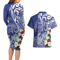 Personalised Hafa Adai Guam Couples Matching Long Sleeve Bodycon Dress and Hawaiian Shirt Latte Stone With Coconut Crab LT05 - Polynesian Pride