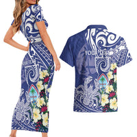 Personalised Hafa Adai Guam Couples Matching Short Sleeve Bodycon Dress and Hawaiian Shirt Latte Stone With Coconut Crab LT05 - Polynesian Pride