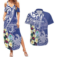 Personalised Hafa Adai Guam Couples Matching Summer Maxi Dress and Hawaiian Shirt Latte Stone With Coconut Crab LT05 Blue - Polynesian Pride