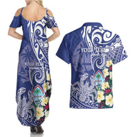 Personalised Hafa Adai Guam Couples Matching Summer Maxi Dress and Hawaiian Shirt Latte Stone With Coconut Crab LT05 - Polynesian Pride