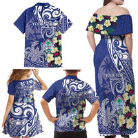 Personalised Hafa Adai Guam Family Matching Off Shoulder Maxi Dress and Hawaiian Shirt Latte Stone With Coconut Crab LT05 - Polynesian Pride