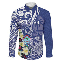 Personalised Hafa Adai Guam Family Matching Tank Maxi Dress and Hawaiian Shirt Latte Stone With Coconut Crab LT05 Dad's Shirt - Long Sleeve Blue - Polynesian Pride