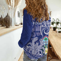 Personalised Hafa Adai Guam Women Casual Shirt Latte Stone With Coconut Crab