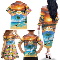 Guam Family Matching Off The Shoulder Long Sleeve Dress and Hawaiian Shirt Eternal Summer Sunset Beach LT05 - Polynesian Pride
