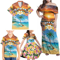Guam Family Matching Off Shoulder Maxi Dress and Hawaiian Shirt Eternal Summer Sunset Beach LT05 - Polynesian Pride