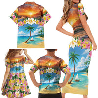 Guam Family Matching Short Sleeve Bodycon Dress and Hawaiian Shirt Eternal Summer Sunset Beach LT05 - Polynesian Pride