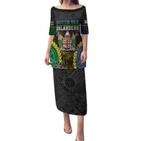 Personalised South Sea Islanders And Fiji Family Matching Puletasi and Hawaiian Shirt Kanakas Fijian Tapa Pattern LT05 Mom's Dress Black - Polynesian Pride