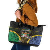 South Sea Islanders And Fiji Leather Tote Bag Kanakas Fijian Tapa Pattern LT05 Black - Polynesian Pride