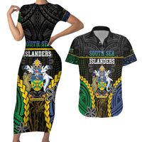 Personalised South Sea Islanders And Solomon Islands Couples Matching Short Sleeve Bodycon Dress and Hawaiian Shirt Kanakas Polynesian Pattern LT05 Black - Polynesian Pride