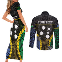 Personalised South Sea Islanders And Solomon Islands Couples Matching Short Sleeve Bodycon Dress and Long Sleeve Button Shirt Kanakas Polynesian Pattern LT05 - Polynesian Pride