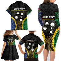 Personalised South Sea Islanders And Vanuatu Family Matching Long Sleeve Bodycon Dress and Hawaiian Shirt Kanakas Sand Drawing Pattern LT05 - Polynesian Pride