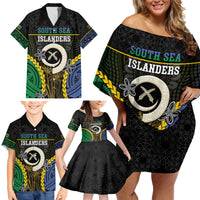 Personalised South Sea Islanders And Vanuatu Family Matching Off Shoulder Short Dress and Hawaiian Shirt Kanakas Sand Drawing Pattern LT05 - Polynesian Pride