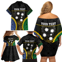 Personalised South Sea Islanders And Vanuatu Family Matching Off Shoulder Short Dress and Hawaiian Shirt Kanakas Sand Drawing Pattern LT05 - Polynesian Pride