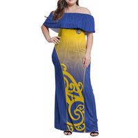 Custom James Cook High School Family Matching Off Shoulder Maxi Dress and Hawaiian Shirt Maori Koru Pattern LT05 Mom's Dress Blue - Polynesian Pride