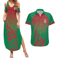 Custom Onehunga High School Couples Matching Summer Maxi Dress and Hawaiian Shirt Maori Koru Pattern