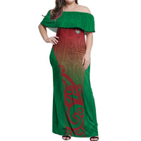 Custom Onehunga High School Off Shoulder Maxi Dress Maori Koru Pattern