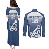 Custom New Zealand Aotea College Couples Matching Puletasi and Long Sleeve Button Shirt Maori Koru Pattern