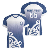 Custom New Zealand Aotea College Women V-Neck T-Shirt Maori Koru Pattern