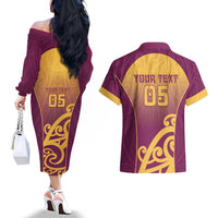 Custom Waiuku College Couples Matching Off The Shoulder Long Sleeve Dress and Hawaiian Shirt Maori Koru Pattern LT05 - Polynesian Pride