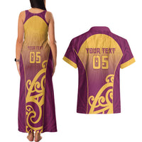 Custom Waiuku College Couples Matching Tank Maxi Dress and Hawaiian Shirt Maori Koru Pattern