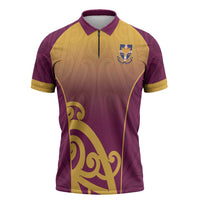 Custom Waiuku College Zipper Polo Shirt Maori Koru Pattern