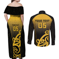 Custom Motueka High School Couples Matching Off Shoulder Maxi Dress and Long Sleeve Button Shirt Maori Koru Pattern
