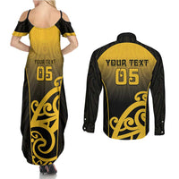 Custom Motueka High School Couples Matching Summer Maxi Dress and Long Sleeve Button Shirt Maori Koru Pattern