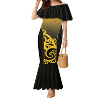 Custom Motueka High School Family Matching Mermaid Dress and Hawaiian Shirt Maori Koru Pattern LT05 Mom's Dress Black - Polynesian Pride