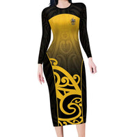 Custom Motueka High School Long Sleeve Bodycon Dress Maori Koru Pattern