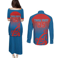 Custom St Joseph's Maori Girls' College Couples Matching Puletasi and Long Sleeve Button Shirt Maori Koru Pattern