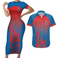 Custom St Joseph's Maori Girls' College Couples Matching Short Sleeve Bodycon Dress and Hawaiian Shirt Maori Koru Pattern LT05 Blue - Polynesian Pride