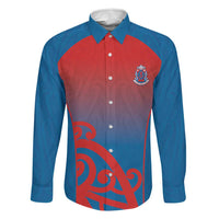 Custom St Joseph's Maori Girls' College Family Matching Long Sleeve Bodycon Dress and Hawaiian Shirt Maori Koru Pattern LT05 Dad's Shirt - Long Sleeve Blue - Polynesian Pride