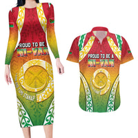 Personalised Vanuatu Couples Matching Long Sleeve Bodycon Dress and Hawaiian Shirt Proud To Be A Ni-Van With Tribal Pattern LT05 Reggae - Polynesian Pride
