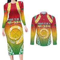 Personalised Vanuatu Couples Matching Long Sleeve Bodycon Dress and Long Sleeve Button Shirt Proud To Be A Ni-Van With Tribal Pattern LT05 Reggae - Polynesian Pride