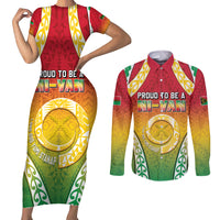 Personalised Vanuatu Couples Matching Short Sleeve Bodycon Dress and Long Sleeve Button Shirt Proud To Be A Ni-Van With Tribal Pattern LT05 Reggae - Polynesian Pride